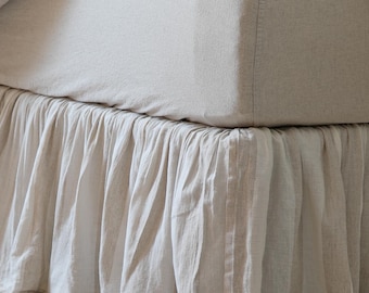 Linen Fitted Sheet, Stone Washed Softened, Queen King Full Twin, Natural Flax Gray, White, also Wyoming, Alaskan, Texas, Crib & Custom Sizes