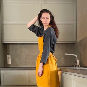 Linen Apron/ Agata -2 / Kitchen/ Garden/ Cooking/ Organic Linen/ Women&#39;s Clothing/ Linen Clothes/ Homestyle