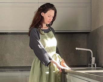 Linen Apron/ Agata -1 / Kitchen/ Garden/ Cooking/ Organic Linen/ Women's Clothing/ Linen Clothes/ Homestyle