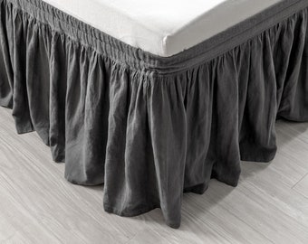 Linen Dust Ruffle Bed Skirt Stone Washed Super Soft Queen King Twin Full Double Natural Organic European 100% Flax