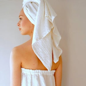 Linen Bath Set/ Linen Waffle Wrap/ Linen Waffle Bath Towel/ Shower Set/ Gift/ Organic Linen