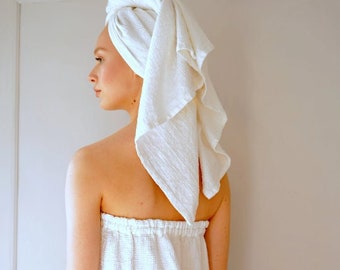 Linen Bath Set/ Linen Waffle Wrap/ Linen Waffle Bath Towel/ Shower Set/ Gift/ Organic Linen