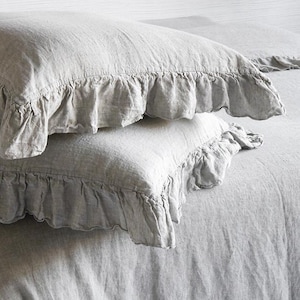 Linen Sham Frilled Luxury Stone Washed Super Soft Pure Linen French Rustic Pillowcase With Ruffles & Ties Shabby Chic Christmas SALES!