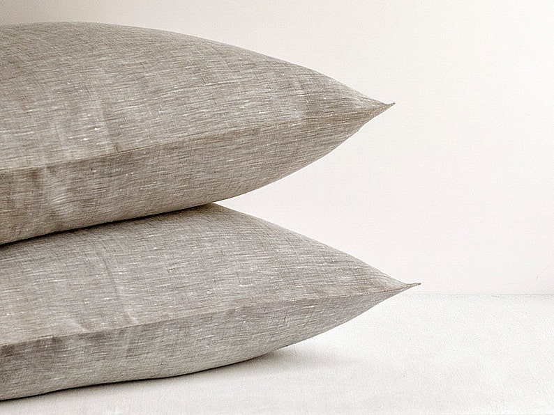 100/% Linen Pillow Case Cover Sham Natural Flax Gray White Striped Standard Queen King Euro Organic Premium Fabric All Size Pillowcase