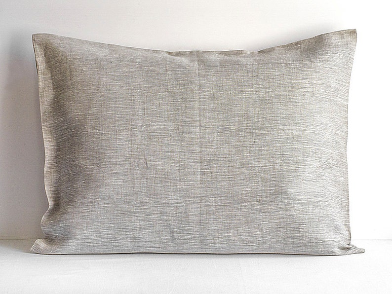 100/% Linen Pillow Case Cover Sham Natural Flax Gray White Striped Standard Queen King Euro Organic Premium Fabric All Size Pillowcase