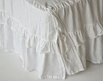Linen Dust Ruffle Bed Skirt Stone Washed Super Soft Queen King Twin Full Double Natural Organic European 100% Flax Bedskirt