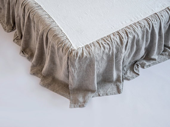 Linen Dust Ruffle Bed Skirt Stone Washed Super Soft Queen King