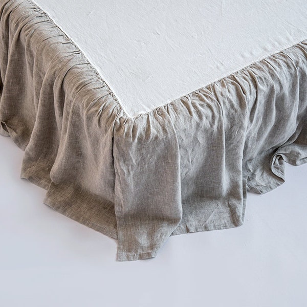 Linen Dust Ruffle Bed Skirt Stone Washed Super Soft Queen King Twin Full Double Natural Organic European 100% Flax Bedskirt CHRISTMAS SALE!