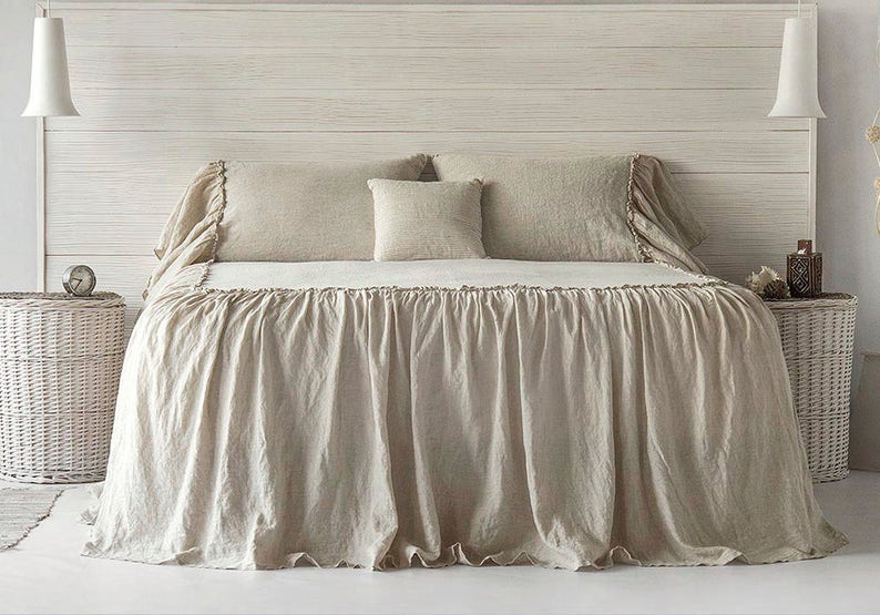 Linen Dust Ruffle Coverlet Bedspread Stone Washed Super Soft 100% European Flax Natural Organic Silky Stone Village Coll. CHRISTMAS SALES image 3