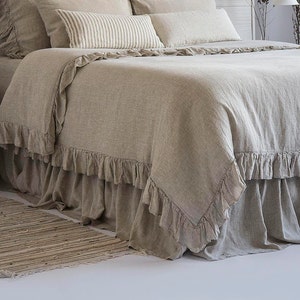 Linen Duvet Cover Frilled French Vintage Stone Washed 100% Flax Super Soft Antibacterial Natural Organic Luxury or 3 pcs Set King Queen SALE image 2