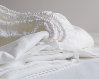 Flax Fitted Sheet  Full Double, White Linen, Ready for ship