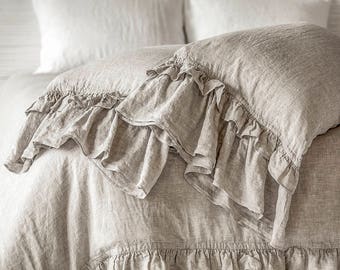 Linen Pillow Case Luxury Stone Washed Super Soft French Rustic Classic Ruffled Sleeping Pillowcase Cover  Shabby Chic CHRISTMAS SALES!