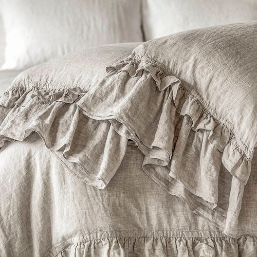 Linen pillow case sham RUFFLE pure linen 100% linen stonewashed Washed linen 