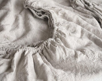 Linen  Fitted Sheet KING Size   TWIN XL  Size  Oatmeal Flax Ready for ship