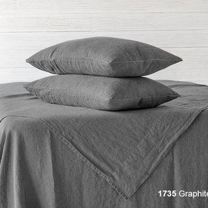 Linen Fitted Sheet Stone Washed Super Soft Queen King Full Eco 100% European Flax Natural Organic Gray White SALE image 8