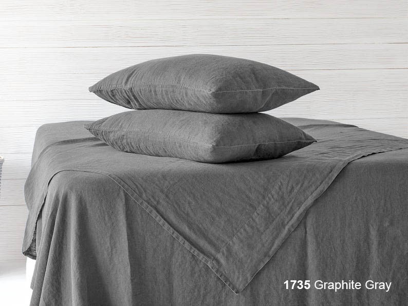 Linen Fitted Sheet Stone Washed Super Soft Queen King Full Eco 100% European Flax Natural Organic Gray White SALE image 8