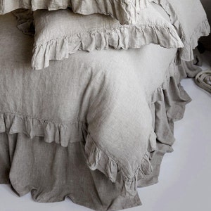 Linen Duvet Cover Frilled French Vintage Stone Washed 100% Flax Super Soft Antibacterial Natural Organic Luxury or 3 pcs Set King Queen SALE image 4