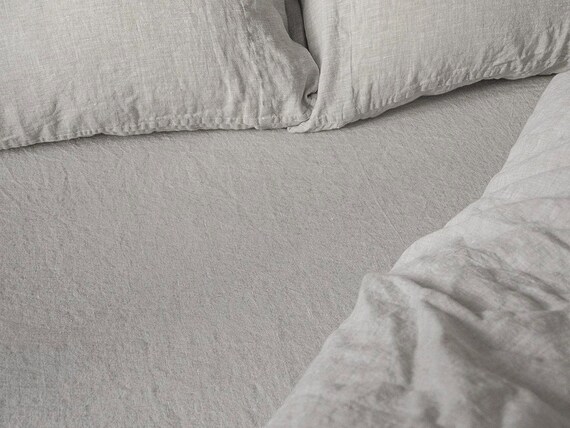 Linen fitted sheet in a natural grey color Queen King Twin 100/% Flax Softened Sheet grey linen bedding grey flax grey fitted sheet