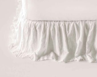 Linen  Bed Skirt Full Double 54"x75"+24" White Linen, Ready for ship