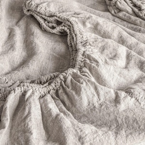 Linen Fitted Sheet, Stone Washed Super Soft. Queen, King, Full, Eco 100% European Flax Natural Organic.