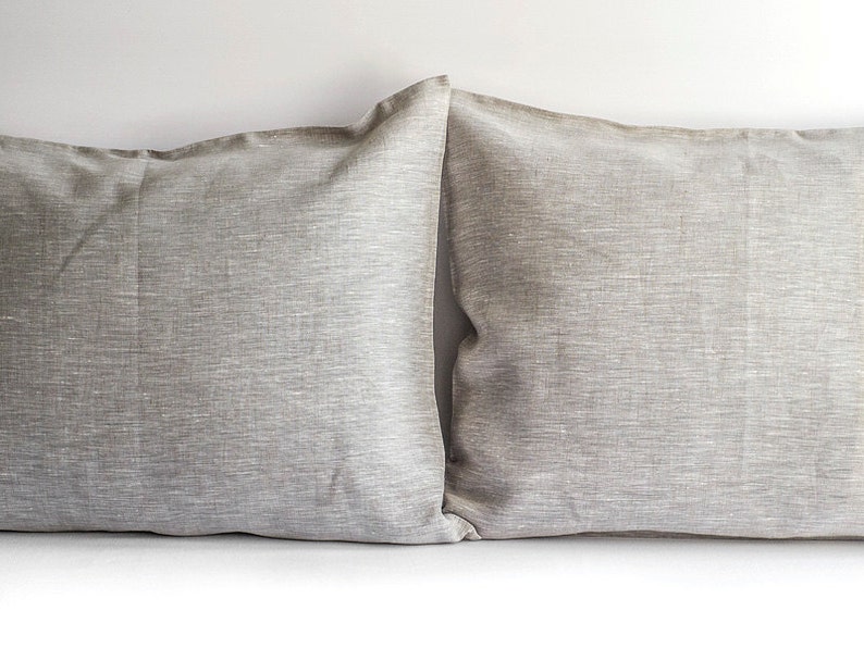 100/% Linen Pillow Case Cover Sham Natural Flax Gray White Striped Standard Queen King Euro Organic Premium Fabric All Size Pillowcase