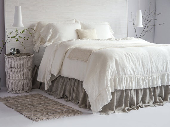 Linen Duvet Cover Stone Washed French Vintage Ruffle 100 Etsy