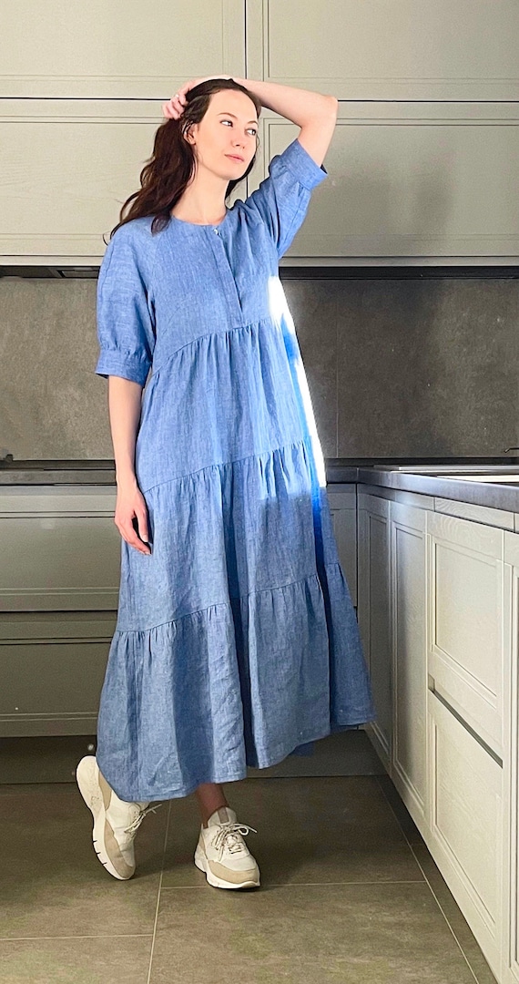 draped linen dress Linen Sleeveless Draped Dress