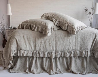 Linen Duvet Cover Frilled French Vintage Stone Washed 100% Flax Super Soft Antibacterial Natural Organic Luxury or 3 pcs Set King Queen SALE