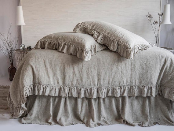 Linen Duvet Cover Frilled French Vintage Stone Washed 100 Etsy