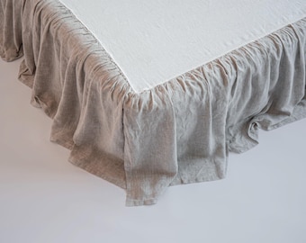 Linen Dust Ruffle Bed Skirt, Stone Washed Softened Linen. Queen, King, Twin, Full Double Sizes. Natural Organic Flax.