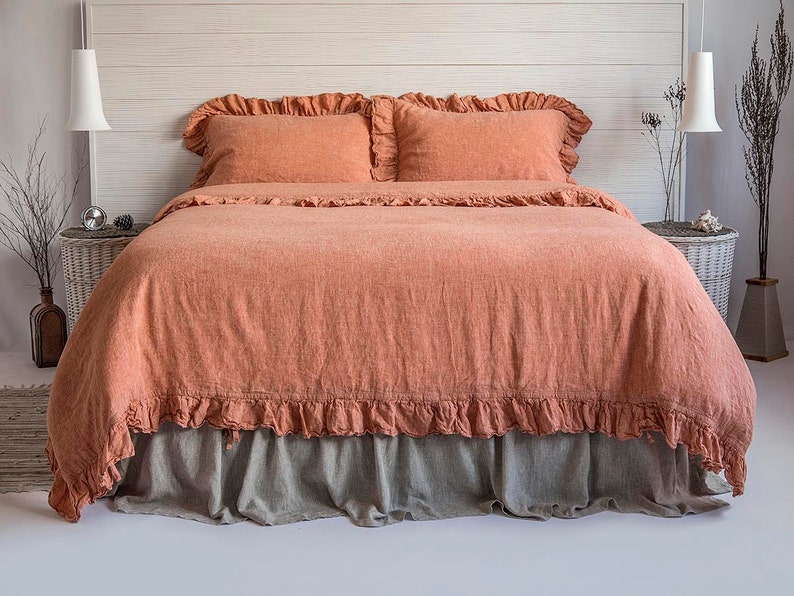 Luxury French Vintage Frilled Linen Duvet Cover And Set 100 Etsy