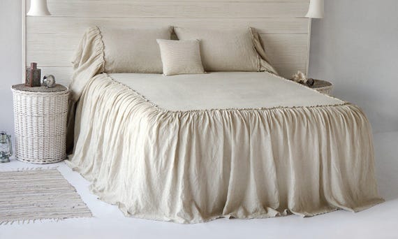 Linen Dust Ruffle Coverlet Bedspread Stone Washed Super Soft 100