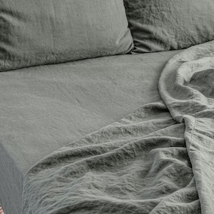 Linen Fitted Sheet, Stone Washed Super Soft. Queen, King, Full, Eco 100% European Flax Natural Organic.