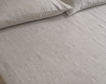 Linen Fitted Sheet TWIN XL Size W39" x L80"x D15"   2 pcs   Oatmeal Flax or Coffee Stone Gray Ready for ship