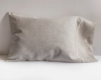 100% Linen Bag Style Sleeping Pillowcase Light Gray Standard Queen King Euro Square Case Cover Natural Organic Eco Premium Pure Flax