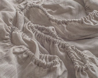 Linen  Set Fitted Sheet Queen, 2 pcs Pillowcases STANDARD  Oatmeal Flax Ready for ship