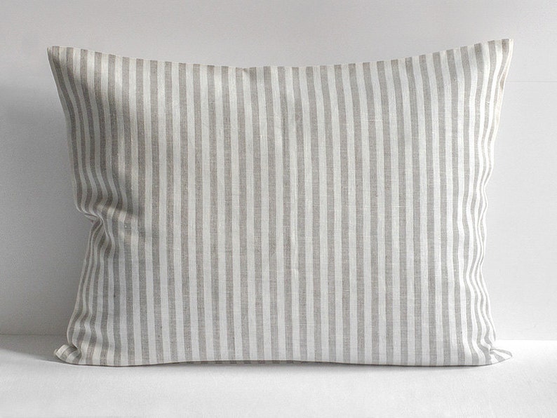 NEW 100% Linen Pillow Sham King Queen Standard Euro Square Natural Natural Organic Eco Flax Striped Fabric Case All Size Pillowcase image 1