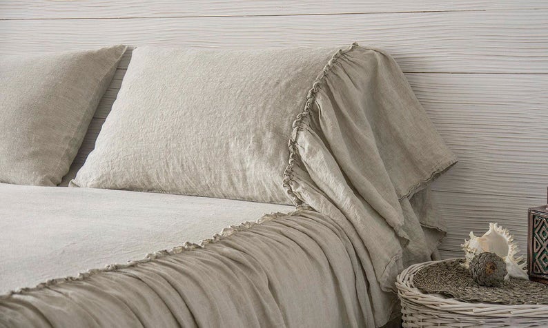 Linen Dust Ruffle Coverlet Bedspread Stone Washed Super Soft 100% European Flax Natural Organic Silky Stone Village Coll. CHRISTMAS SALES image 2