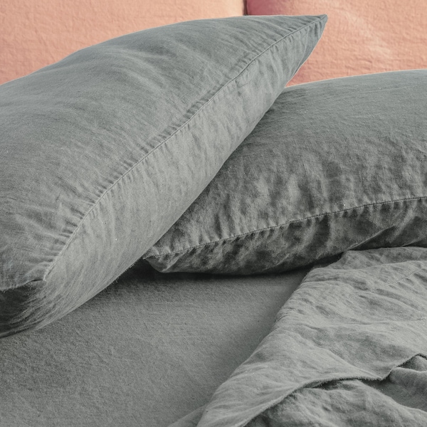 Linen Pillowcase Stone Washed Sham Pillow Case Cover Cushion Super Soft Standard Queen King Euro Pure Natural Organic Flax