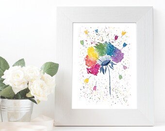 Watercolour Rainbow Dandelion - Art Digital Download