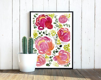 Watercolour Peony Pattern - Art Digital Download