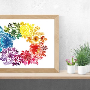 Watercolour Rainbow Floral Wreath Art Digital Download image 2