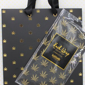 Svart/Guld Pot Leaf Presentpåse + Silkespapper Set | Stoner-presenter | Cannabis-presentinslagning | 420 presenter | Cannabis-hälsningskort bild 4