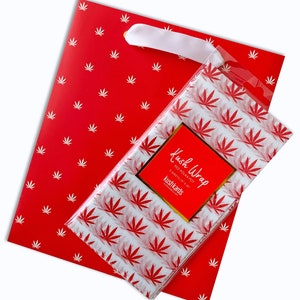 Rood / Wit Pot Leaf Gift Bag + Tissue Paper Set | Stoner | Cannabis Cadeau Wrap | 420 | Kadootjes Cannabis Wenskaarten