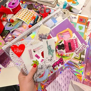 Junk Journal-organisatör | Genomskinlig pysselpåse | Förvaring av scrapbookingtillbehör | Koppling med dragkedja i vinyl | Skräpsamlare