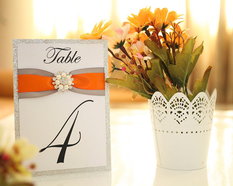 Orange And Silver Table Number Bling Orange And Silver Table Etsy