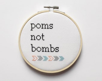 Poms Not Bombs Cross Stitch, Pomeranian, Home Decor, Wall Hanging, Dog Lover Gift, Wall Art, Animal Prints, Cute, Funny, Handmade