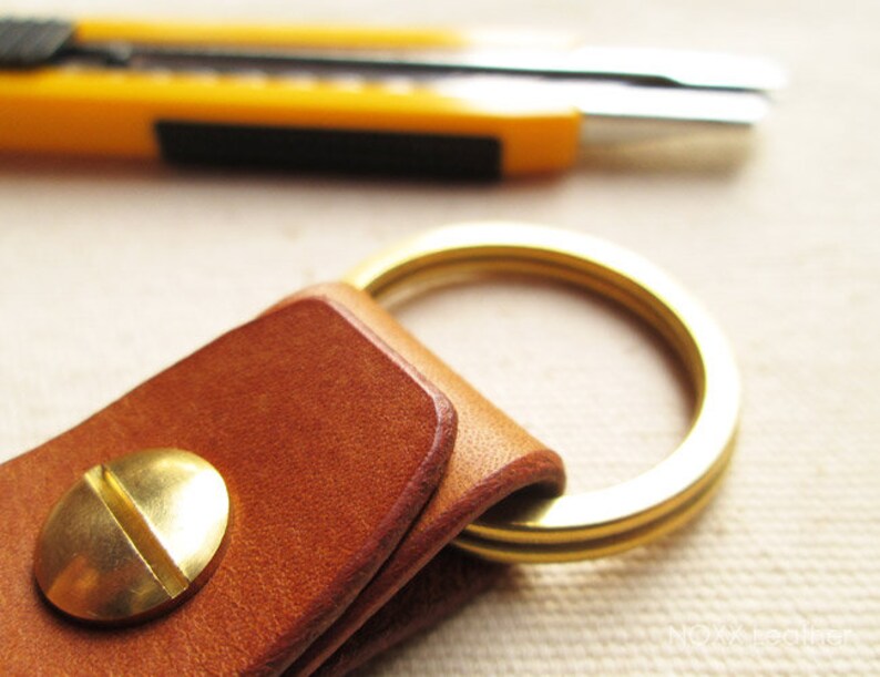Solid Brass Key Fob Leather Keychain Belt Brass Key Chain Etsy