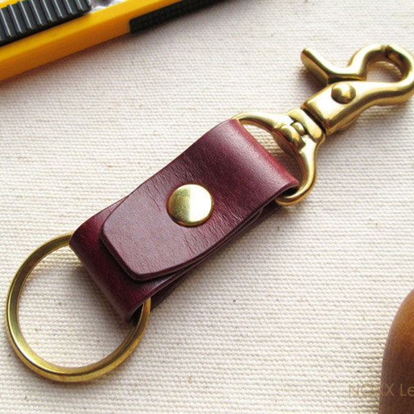 Solid Brass Keychain, Belt Key Chain, Brass Leather Key Fob