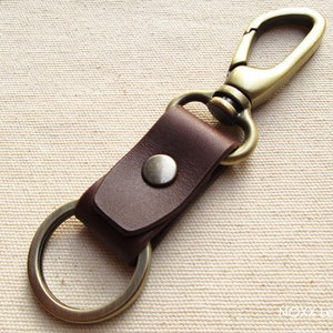 Caliber Leather Company Spring Mount - Japanese Fish Hook Personalized Horween Leather Keychain Gun Metal / English Tan